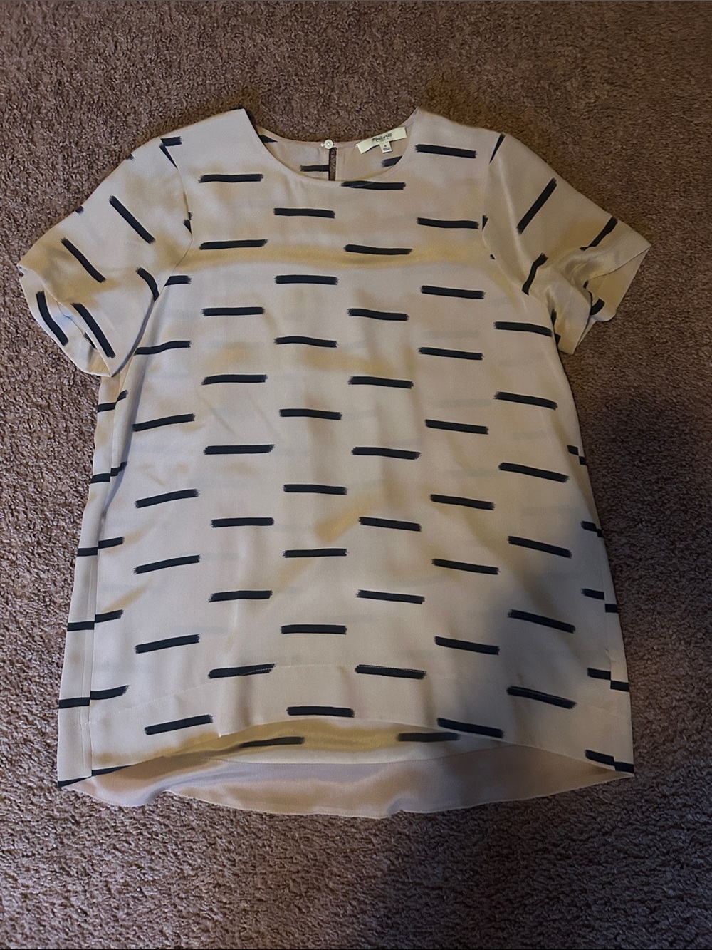 Silk Madewell Cream Blouse with Black Dash Pattern